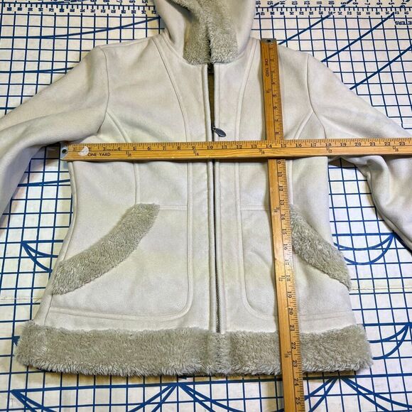 Mudd Women's Hooded Jacket Size Medium White Full Zip Faux Fur Trim - Picture 11 of 11